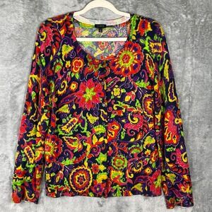 Talbots Cardigan Sweater Womens XL Colorful Floral Feminine Closet Staple